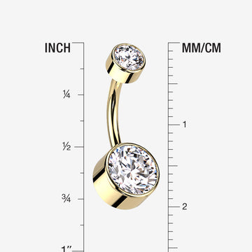 Detail View 1 of Implant Grade Titanium Golden Internally Threaded Bezel Set Gem Belly Button Ring-Clear Gem